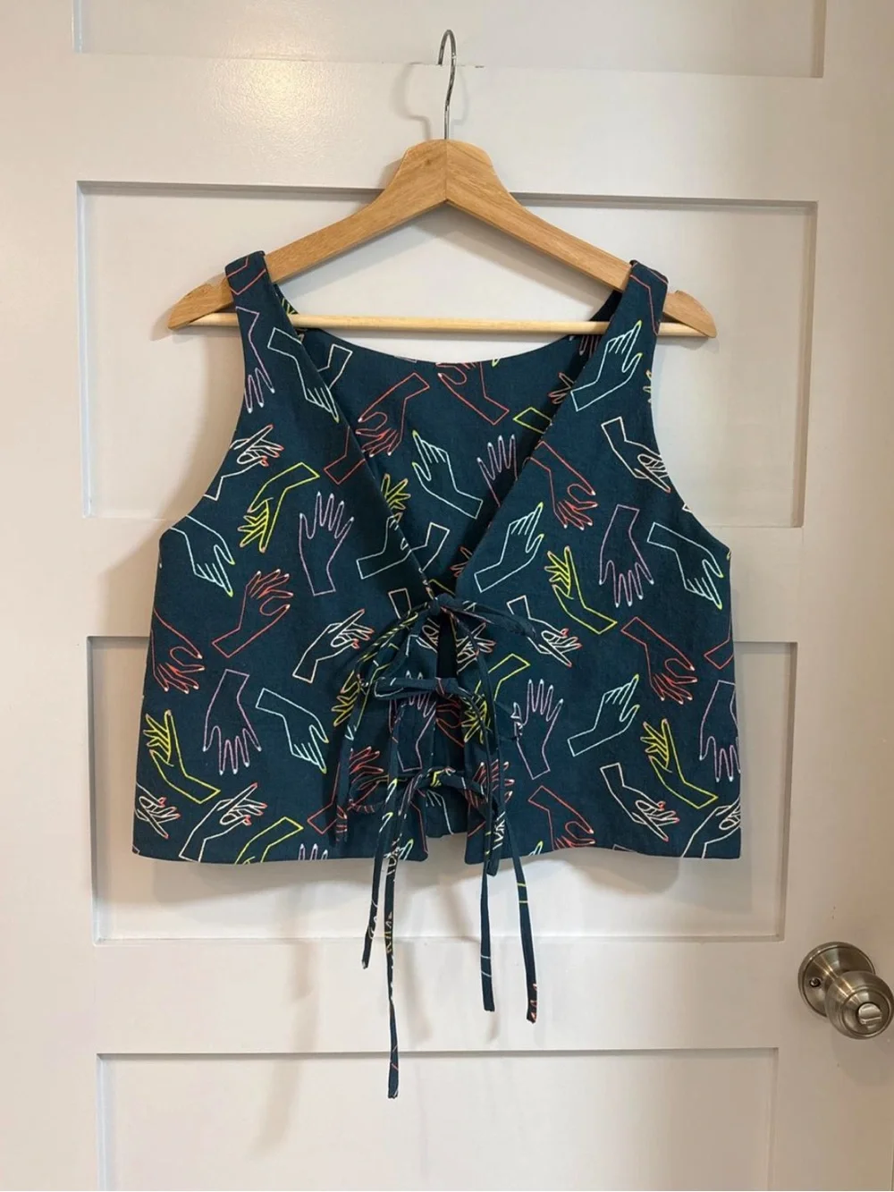 Handmade Linen Crop Tie Tank M